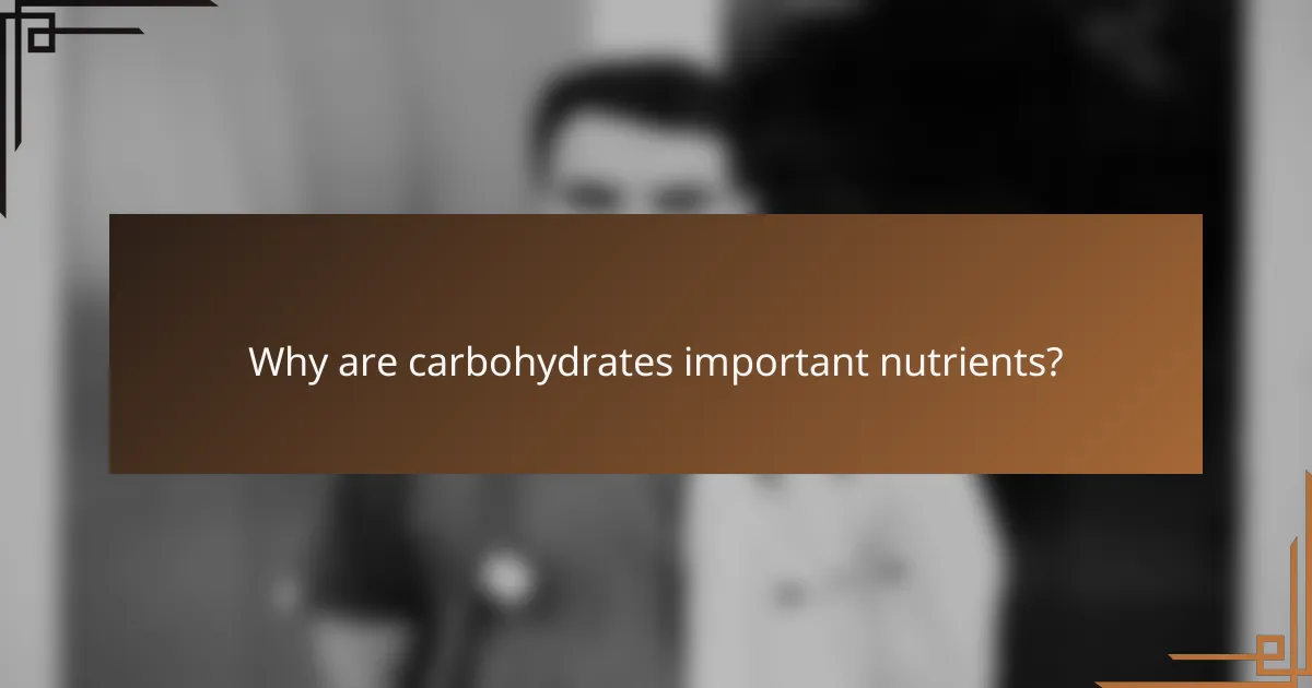 Why are carbohydrates important nutrients?